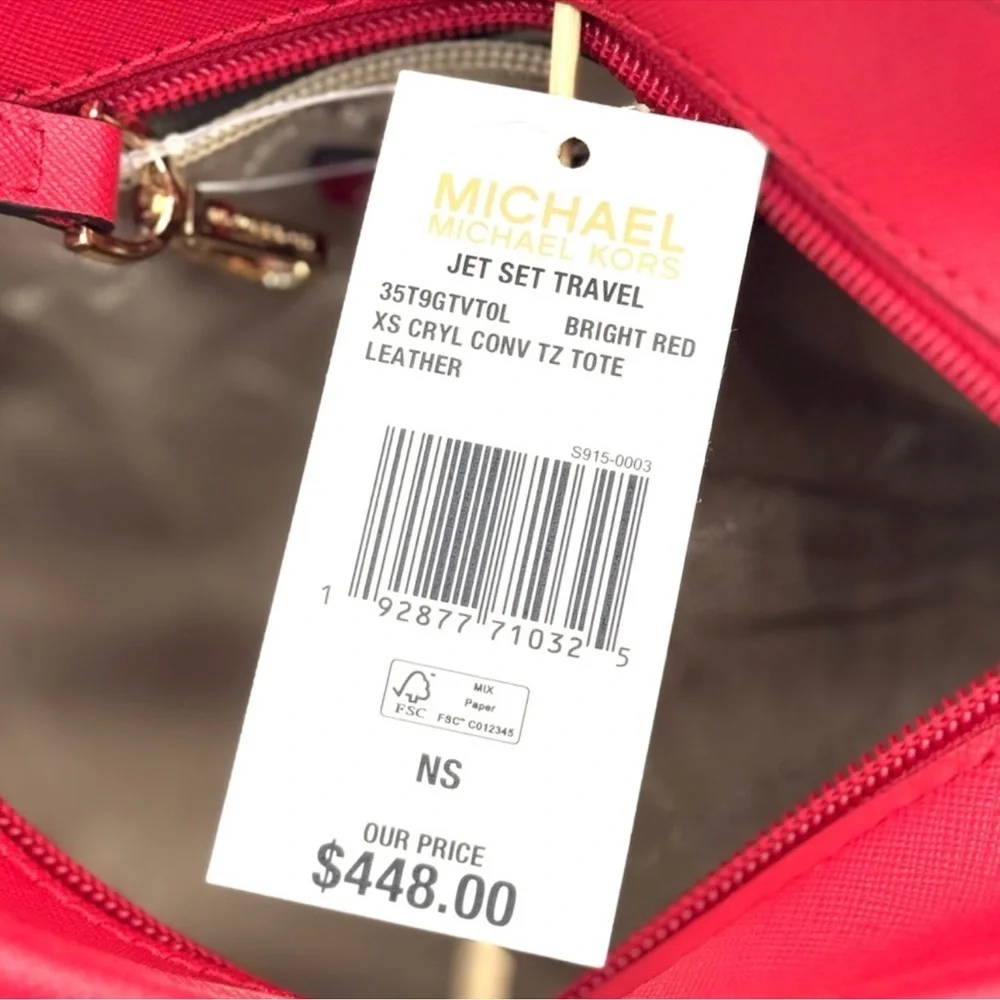 Michael Kors Jet Set Travel Extra-Small Top Zip Tote Bag Red